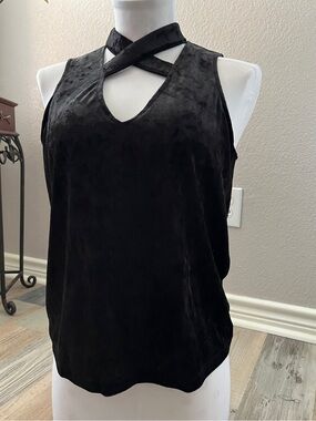 Buffalo David Bitton Black Velvet Crisscross Halter Tank  Sleeveless Chic